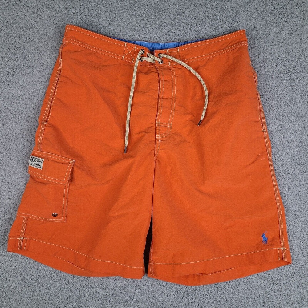 Vintage Polo Ralph Lauren Swim Trunks Men's Medium Orange Lined Nylon Pony Mesh